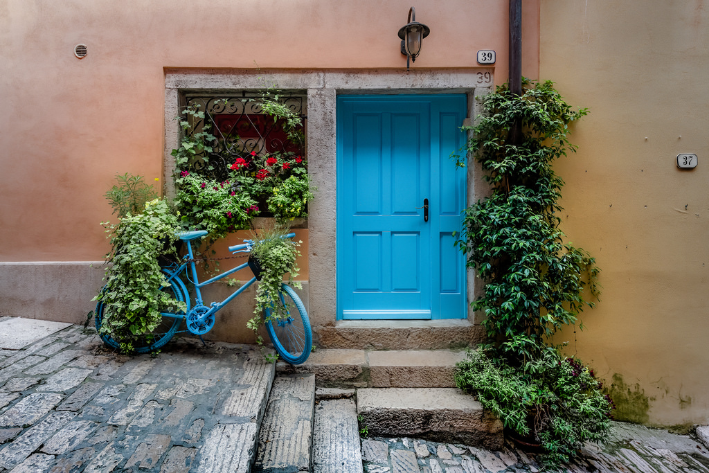 Bike in modern garden in Istria Croatia