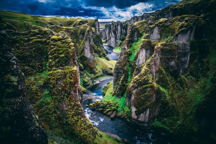 Cliff and waterfall in Iceland