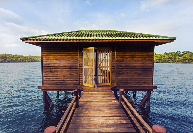Wooden siding overwater bungalow