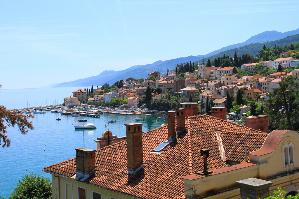 View over homes into the sea in Opatija